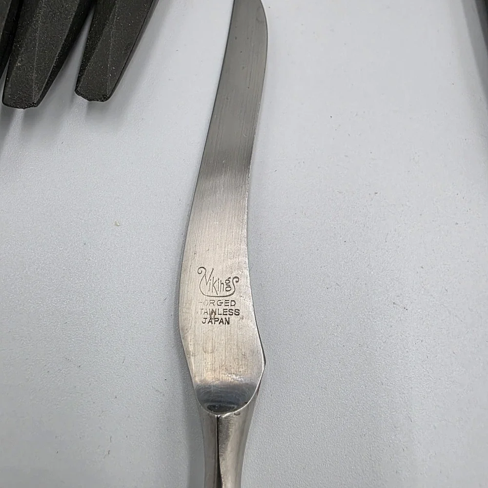 Viking Forged Stainless Steel Knives Japan 8 Piece Cosmic Black Metal Handle VTG